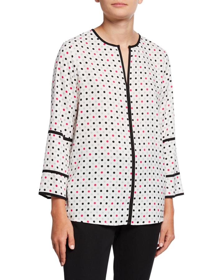 Polka Dot Contrast Piped Bell-sleeve Top