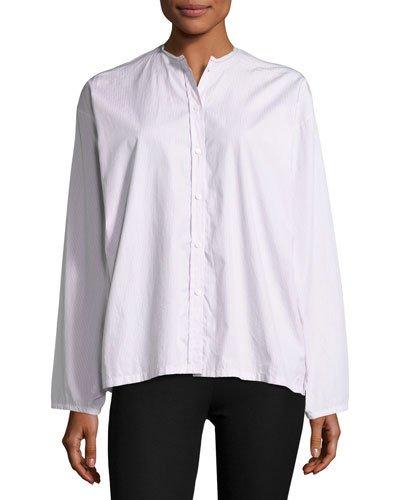 Albane Collarless Striped Cotton Button-down