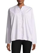 Albane Collarless Striped Cotton Button-down