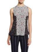 Sleeveless Floral Silk Shell, Soft White/multicolor