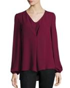 V-neck Pleat-front Blouse, Burgundy