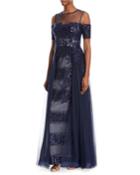 Embellished Sequin Tulle Illusion Gown