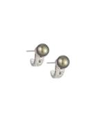 14k Black Pearl & Diamond Hoop Earrings