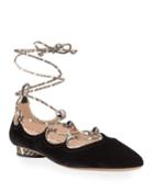 Suede Ankle-tie Ballerina Flats