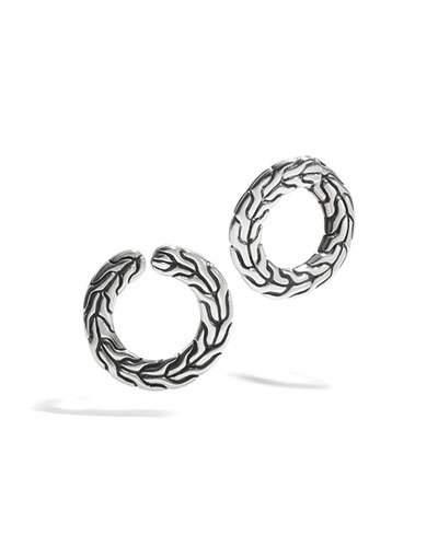 Silver Round Carved Chain Earrings