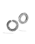 Silver Round Carved Chain Earrings
