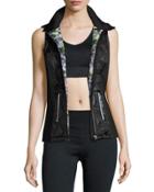 Quilted-panel Zip-front Vest, Black