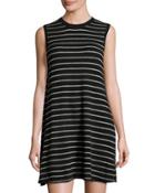 Cashmere Sleeveless Striped Sweater Dress, Black/cement