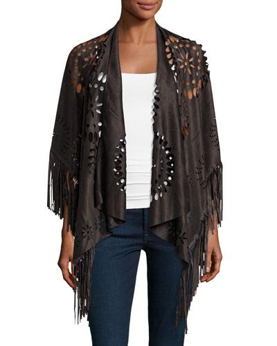 Laser-cut Faux-leather Ruana Wrap
