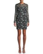 Long-sleeve 3-d Floral Lace Fitted Mini Cocktail Dress