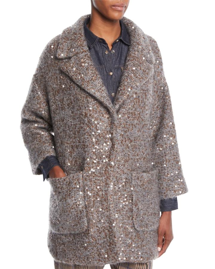 Tweed Paillette Knitted Jacket W/