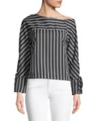 Striped Tie-sleeve Blouse