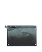 Camo-print Flat Leather Zip Unisex Clutch Bag