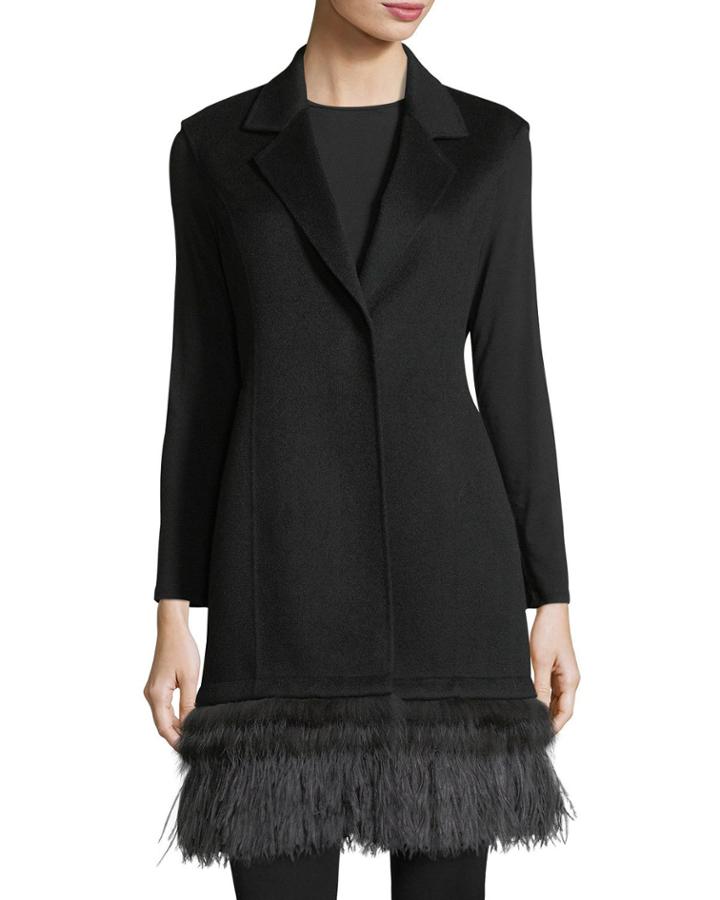 Luxury Double-face Cashmere Vest W/ Fox Fur & Ostrich Feather Trim