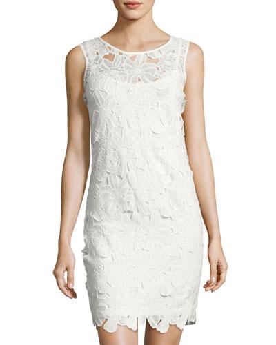 Sleeveless Lace Shift Dress, Ivory