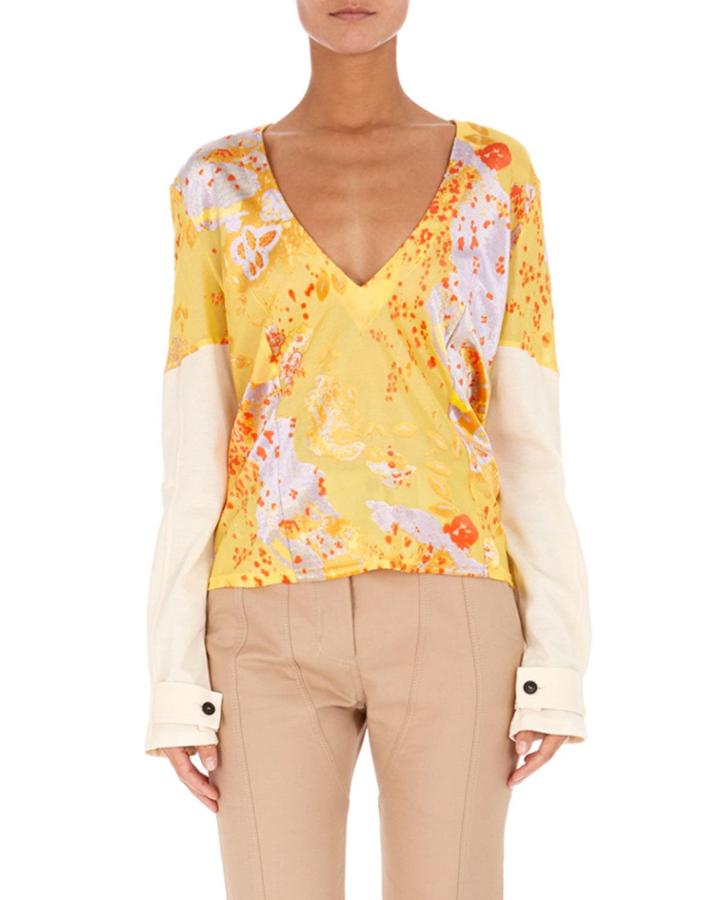 V-neck Long-sleeve Burnout Jacquard Top