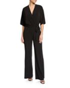 Kimono-sleeve Wide-leg Wrap Jumpsuit
