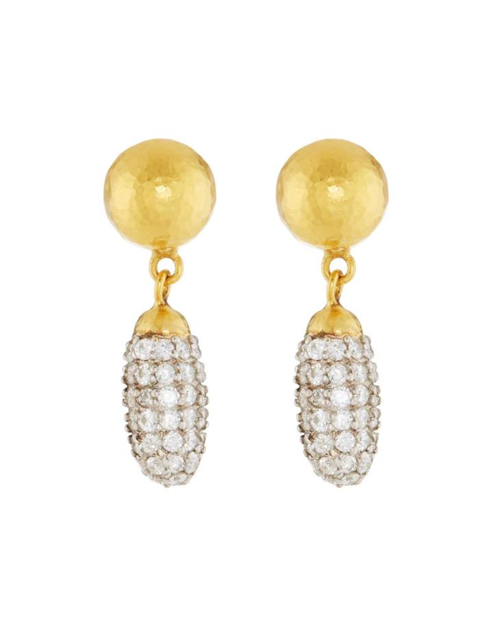 24k Small Cocoon Diamond Pav&eacute; Earrings