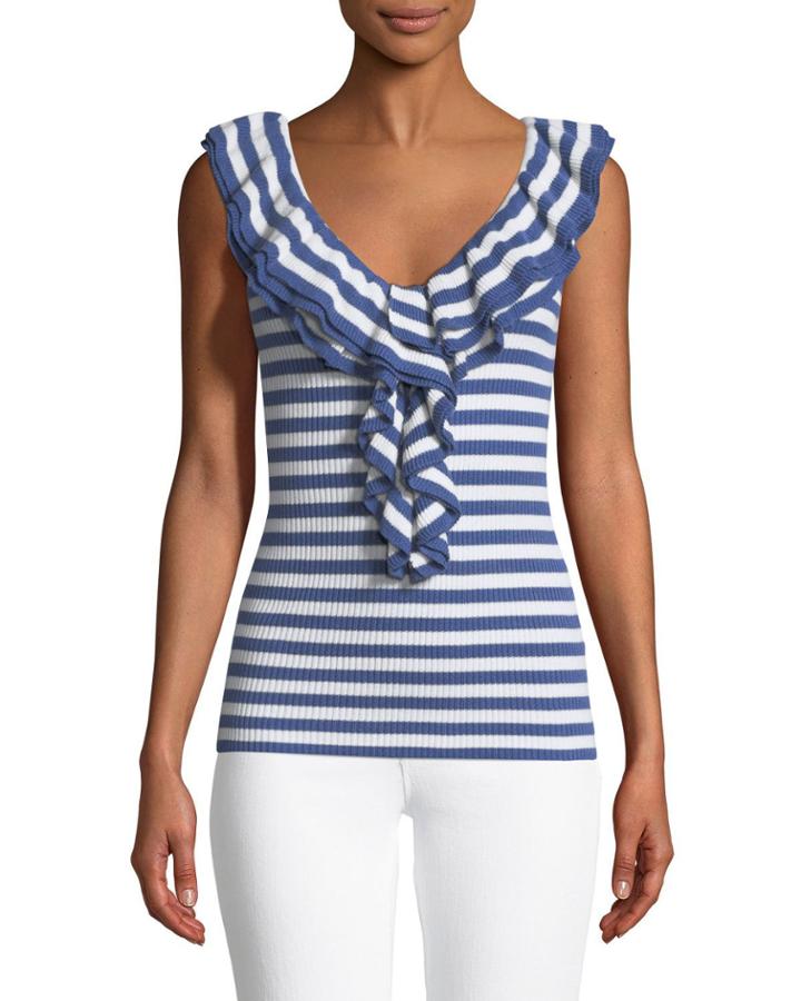 Quill Ruffle-neck Ribbed Tank Top