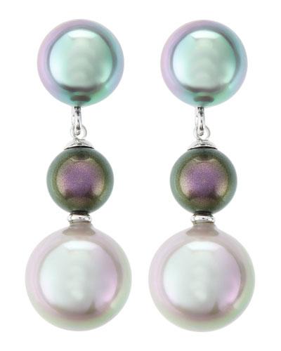 Triple Pearl-drop Earrings, Gray/nuage/tahitian