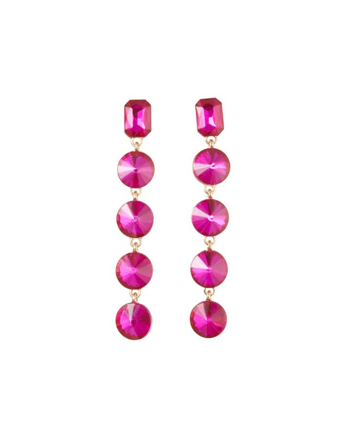 Linear 6-crystal Drop Earrings, Pink
