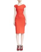 Darlington Asymmetric V-neck Sheath Dress, Red