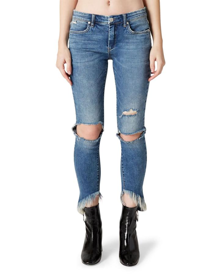 The Sullivan Ripped Cropped Skinny Jeans W/ Frayed Hem