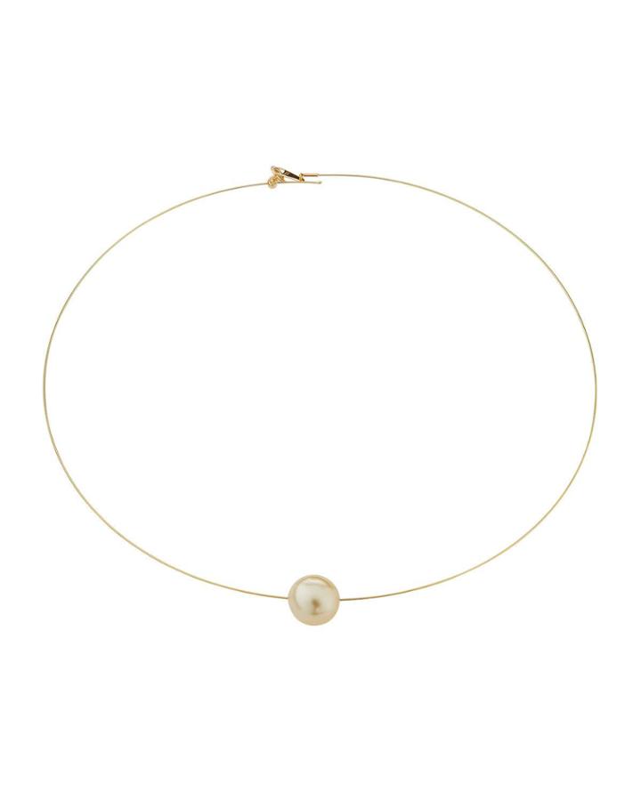 18k Single Pearl Wire Necklace, Golden
