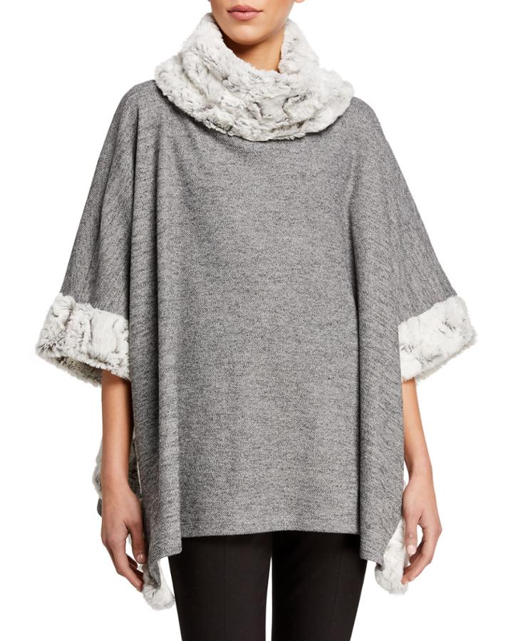 Cowl-neck Fleece Faux-fur Poncho