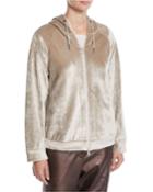 Zip-front Velvet Hooded Jacket