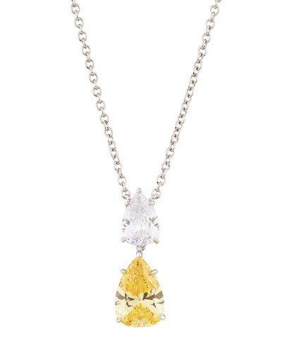 Double Pear-drop Cz Crystal Pendant Necklace, Yellow