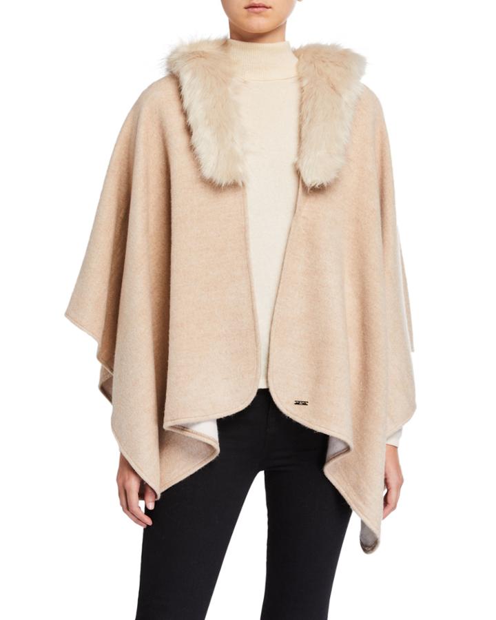 Ruana With Detachable Faux-fur Collar