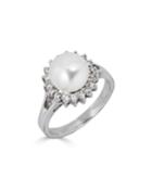 14k White Gold 8.5mm White Pearl & Diamond Sun Ring,