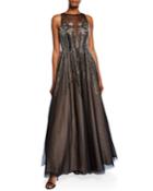 Bead Embellished High-neck Sleeveless Ball Gown