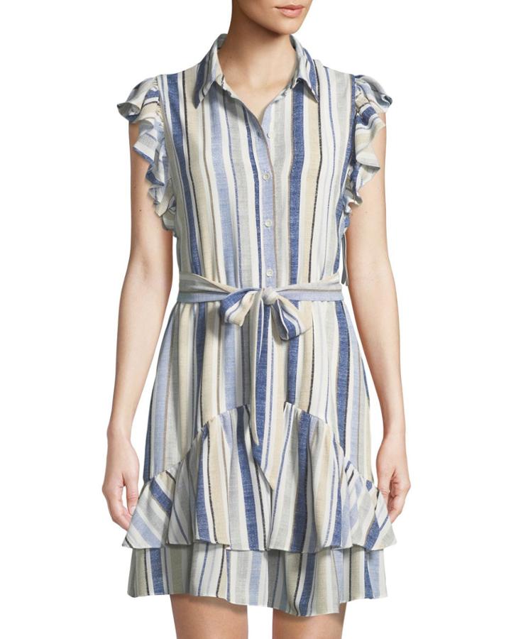 Striped Woven Ruffle-sleeve Mini