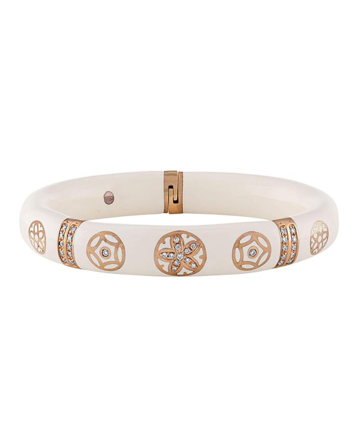18k Rose Gold Thin Diamond Wheel Bangle, White