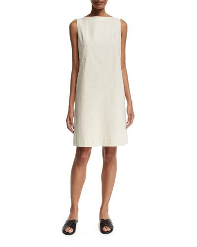 Kristianne Sleeveless Bateau-neck Dress, Beige