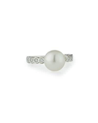 Sterling Pearl & Tube-set Cz Crystal Ring,