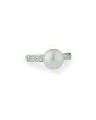 Sterling Pearl & Tube-set Cz Crystal Ring,
