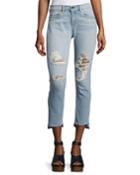 Dre Distressed Mid-rise Capri, Indigo