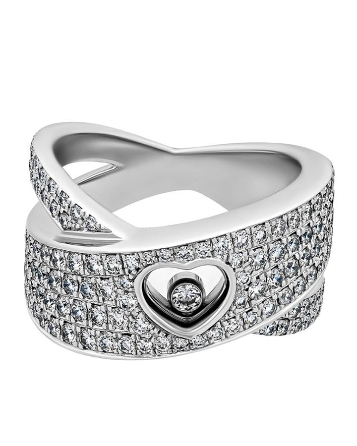 Estate 18k White Gold Diamond Happy Heart Ring,
