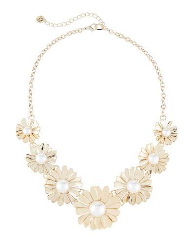 Daisy Simulated Pearl Statement Necklace, Gold