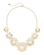 Daisy Simulated Pearl Statement Necklace, Gold