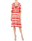 Zigzag-print Faux-wrap Dress W/ Ruffle Trim