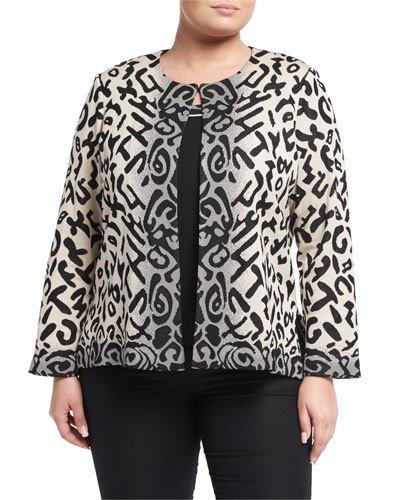 Scroll-print Knit Jacket, Gray,