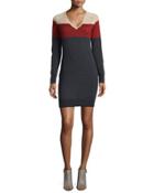 Long-sleeve Colorblock Sweaterdress, Camel/rust Nail