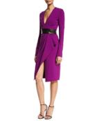 Long-sleeve V-neck Cocktail Dress, Orchid