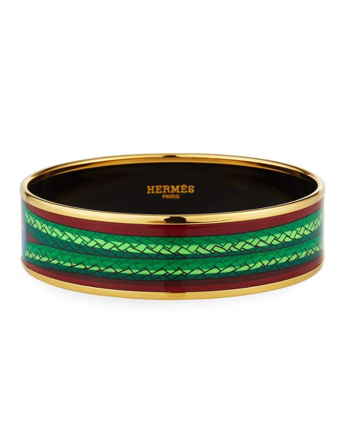 Estate Wide Textured Loop Enamel Bracelet, Burgundy