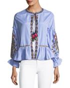 Mel Tie-front Embroidered Top