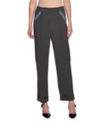 Ribbon-trim Wide-leg Pants, Gray